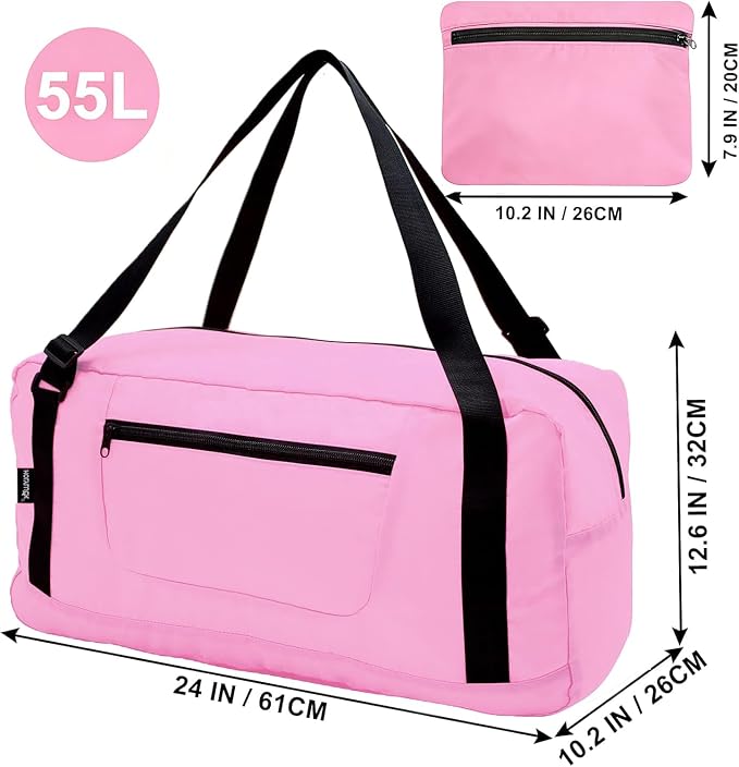 HOLYLUCK Foldable Travel Duffel Bag Luggage Great for Gym -55L, Pink - Image 2