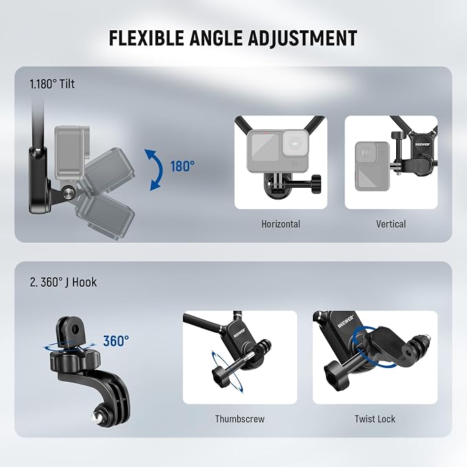 NEEWER Magnetic Neck Mount with Pocket 3 Cage, Flexible Quick Release Action Camera Neck Holder Compatible with Hero 13 12 11 Max DJI Action 5 Pro Insta360 Osmo Pocket 3 Accessory for POV, GP39 - Image 4