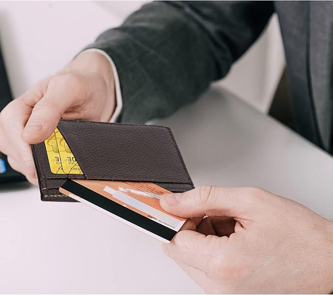 Unaone Slim Minimalist Wallet - Premium Leather RFID Blocking Front Pocket Wallets with 8 Card Slots and 2 ID Window, Dark Coffee - Image 7