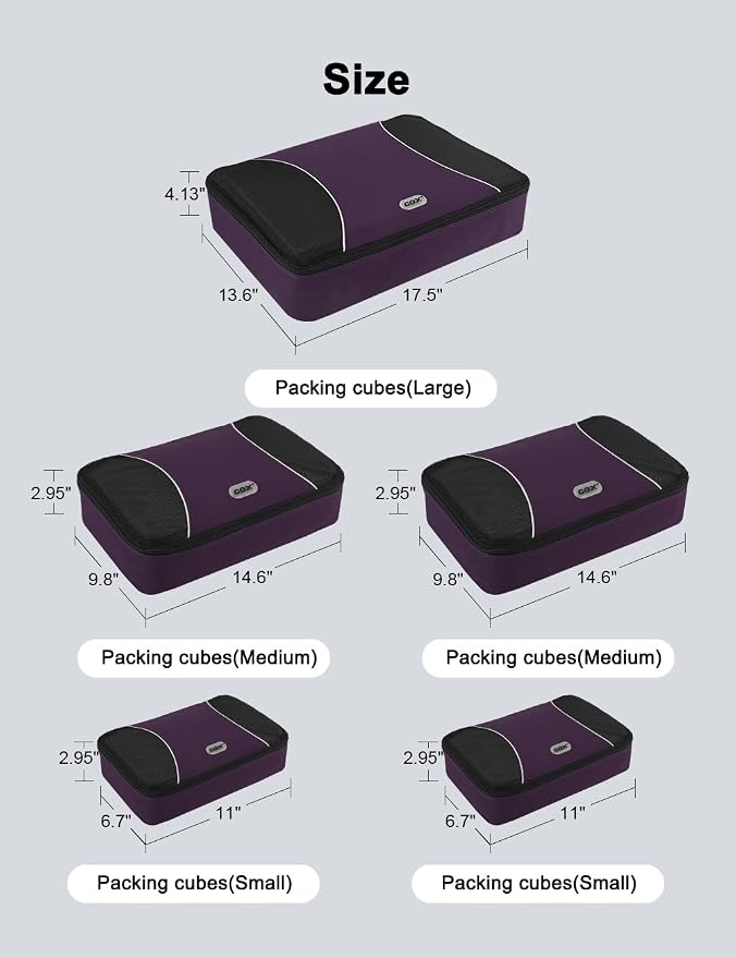 GOX Ultra Light 5 piece Packing Cubes Travel Luggage Organizer 1 Large 2 Medium 2 Small - Image 6