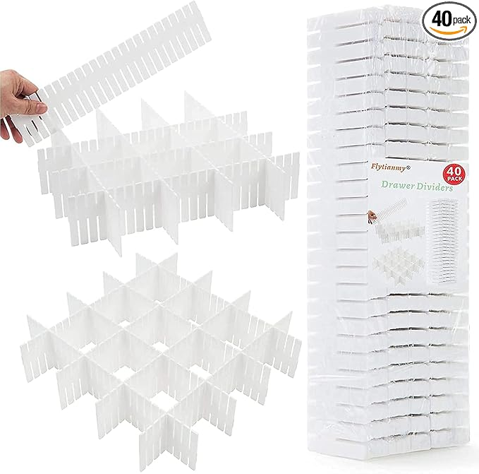 40Pcs Drawer Dividers, Adjustable Drawer Organizer for Socks, Underwear, Makeup, Can Help Tidy Kitchen, Bedroom, Dresser White by Flytianmy