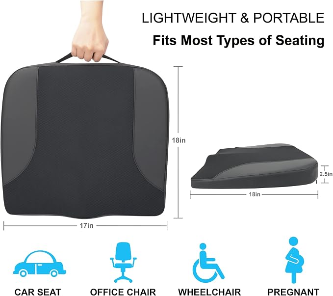 Allaboutsla Car Seat Cushion, Car Seat Cushions for Long Driving | Comfortable Memory Foam Driver Seat Cushion, Automotive Seat Cushions, Butt Pillow for Car,Truck, Office Chair, Black - Image 7