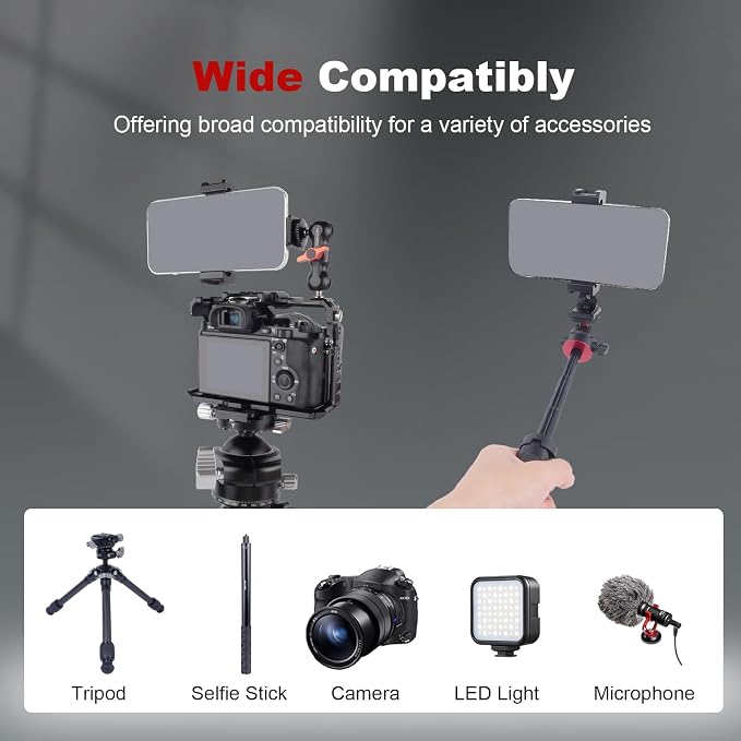 360 Rotation Aluminum Alloy Phone Mount Clamp with Cold Shoe & Arca Plate - Universal Horizontal/Vertical Holder for iPhone Samsung Vlog Live Streaming Camera Accessories 83001 - Image 5