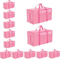 12 Pack-Extra Large Heavy Duty Moving Bags - Waterproof Storage Totes with Handles & Zippers, Foldable for College Dorm, Storage (Pink) by Unknown