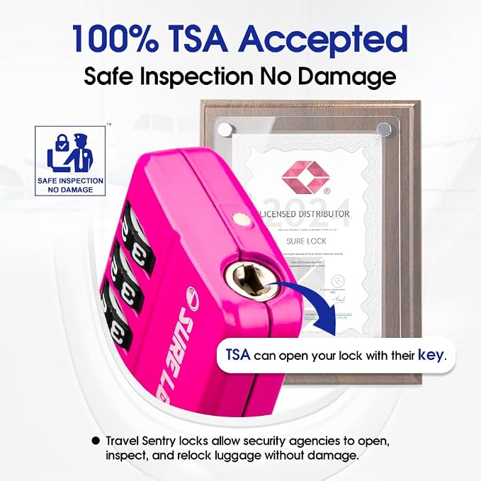 SURE LOCK TSA Approved 4-Digit Resettable Combination Luggage Locks with Open Alert, Easy-Read Dials - for Luggage, School Lockers, Gym, Office, Toolbox & Security Cases(4 Assorted Colors) - Image 2