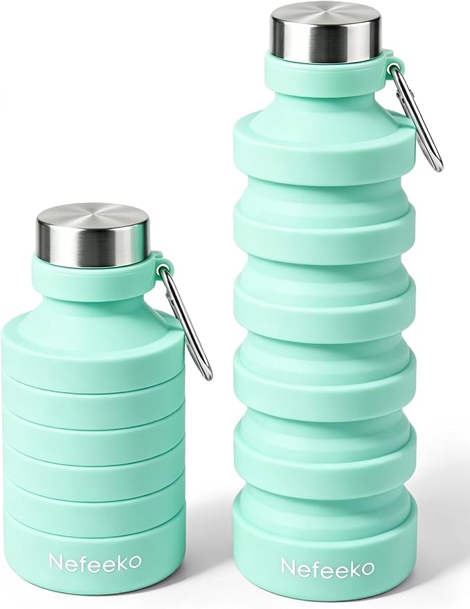 Nefeeko Collapsible Foldable Water Bottle, 27oz Reuseable BPA Free Silicone Portable Leak Proof Sports Water Bottle with Carabiner for Travel Gym Camping Hiking | Foldable Water Bottles for Travel Gym Camping Hiking, Portable Leak Proof Sports Water Bo... by Nefeeko