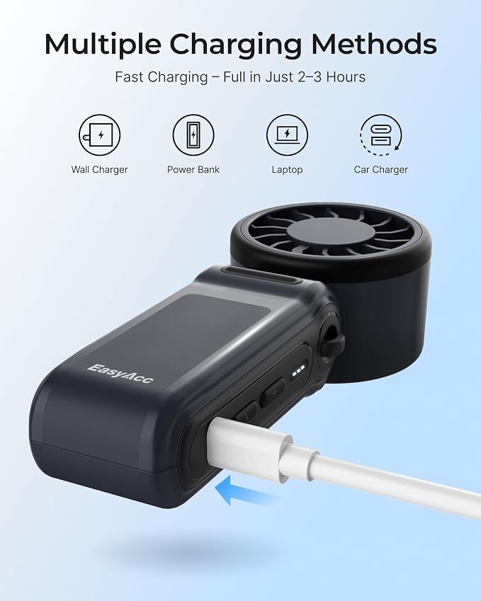 EasyAcc Portable Handheld Turbo Fan with 5000 Capacity Built-in Battery, Up to 20H Runtime, 3-in-1 Personal Cooling Fan for Travel, Hiking, Beach and Outdoor Work - Image 6
