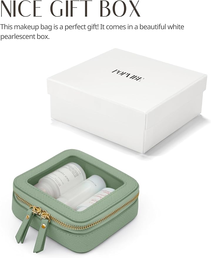 Small Clear Makeup Bag for Purse, Travel Cosmetic Case Green, Mini | Waterproof PU Leather, Square Make Up Pouch with Zipper, Tiny Sage Green Toiletry Organizer Bag Women Car Essential Bag - Image 7