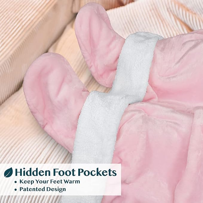 PAVILIA Sherpa Blanket with Sleeves, Foot Pocket for Women Men Adults, Thick Wearable Blanket Throw Wrap, Fleece Warm Snuggle Blanket Robe, Cozy Gift Ideas Wife Mom, Pink - Image 2