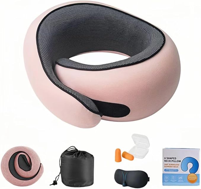 Travel Pillows for Airplanes, 360° Surround Support Memory Foam Airplane Neck Pillow, Comfortable Eye Masks and earplugs, Portable Washable Design for Long Flights, Car Rides & Road Trips by Unknown