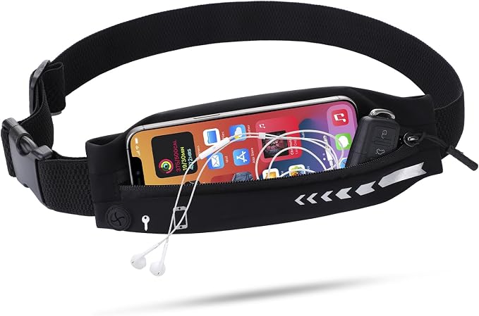 USHAKE Slim Running Belt for Women Men-Runners Phone Holder Fanny Pack, Adjustable, Bounce Free Waist Pouch bag for Workout, Money Belt, Run Gear Accessories Black by USHAKE