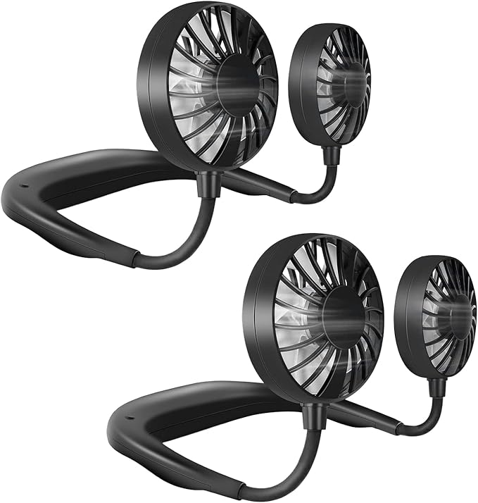 Portable Neck Fan Rechargeable Personal HandFree Fan Mini USB Wearable Neckband Sport Fan 3 Speed Adjustable 360 Degrees Rotation Perfect for Working Traveling Office Reading (Full Black 2pcs) by JUANANIUG