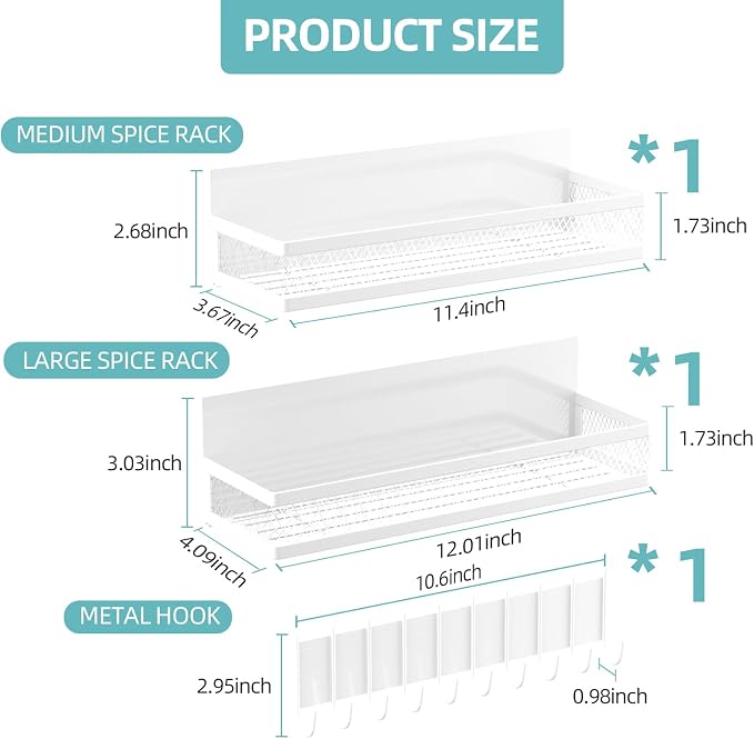 Magnetic Spice Rack for Refrigerator, 3 Pack Magnetic Shelf for Refrigerator, Movable Magnetic Basket is Used for Side Storage in Ovens, Microwaves, or Washing Machines - Image 2