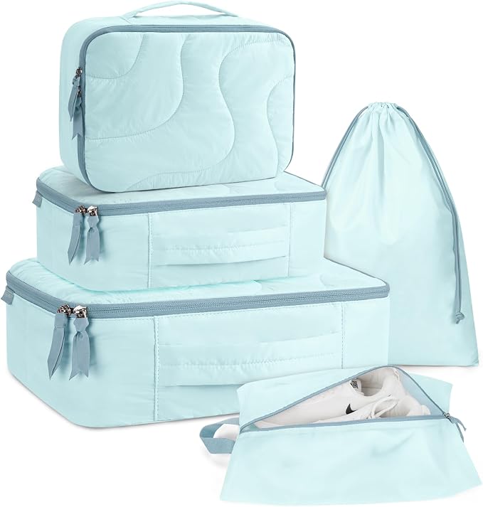 BAGSMART Wet Dry Bags 5 Pack, Travel Bags Reusable for Swimsuits, Baby Cloth Diapers, Beach, Pool, Ultra-Light Travel Packing Cubes for Women, Light Blue by BAGSMART