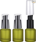 Segbeauty 0.5oz Frosted Glass Travel Size Containers for Lotions, 3pcs Mini Empty Lotion Bottles Pump Dispenser Refillable, 15ml Green Travel Containers for Creams, Small Hair Oil Pump Bottle Liquids by Segbeauty