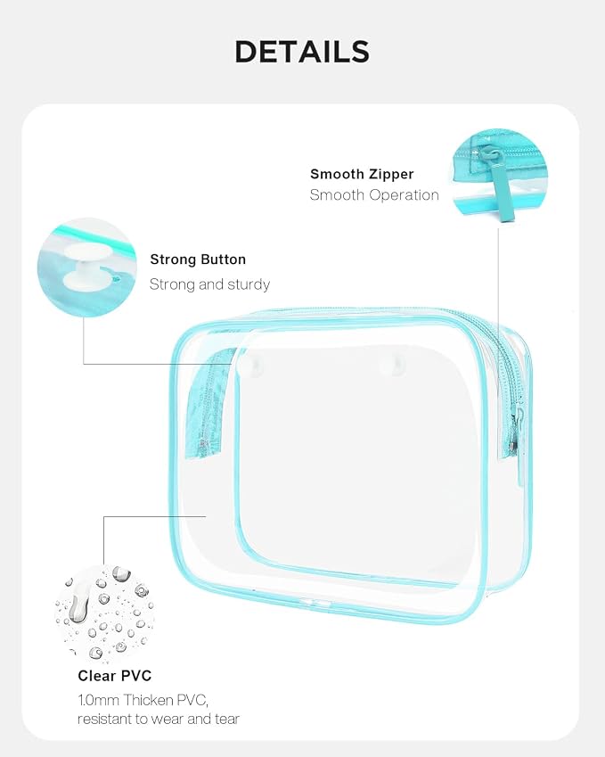 4 Pack Clear Toiletry Bags, Portable Travel Makeup Pouch with Zipper, TSA Approved Organizer, Clear Pouch Bags Compatible With Bogg Bag Divider Accessories(Blue, Pack of 8) - Image 3