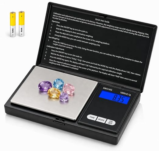 Smart Weigh Digital Pocket Scale – 1000g x 0.1g Precision – Ideal for Jewelry, Food, Herbs, and Medicine – Stainless Steel Platform with Protective Cover – Black (Battery Included) by SmartWeigh