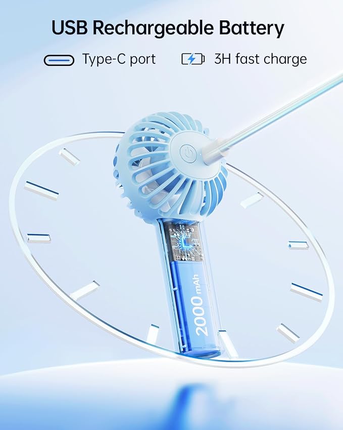 SWEETFULL Mini Portable Fan - Rechargeable Handheld Fan, 3 Speeds Personal Small Hand Gifts for Travel Essentials, Lash, Makeup, Eyelash, Kids, Girls, Women - USB, Cute Design Light Blue - Image 5