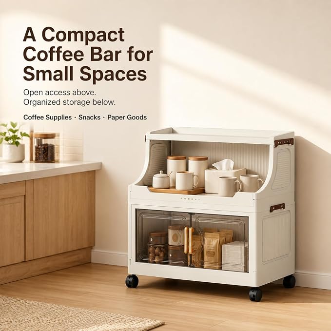 2 Tier Stackable Storage Bins with Lids & Wheels | PP construction with open top storage, clear doors and lockable wheels for kitchens, bathrooms, pantries and apartments. - Image 3