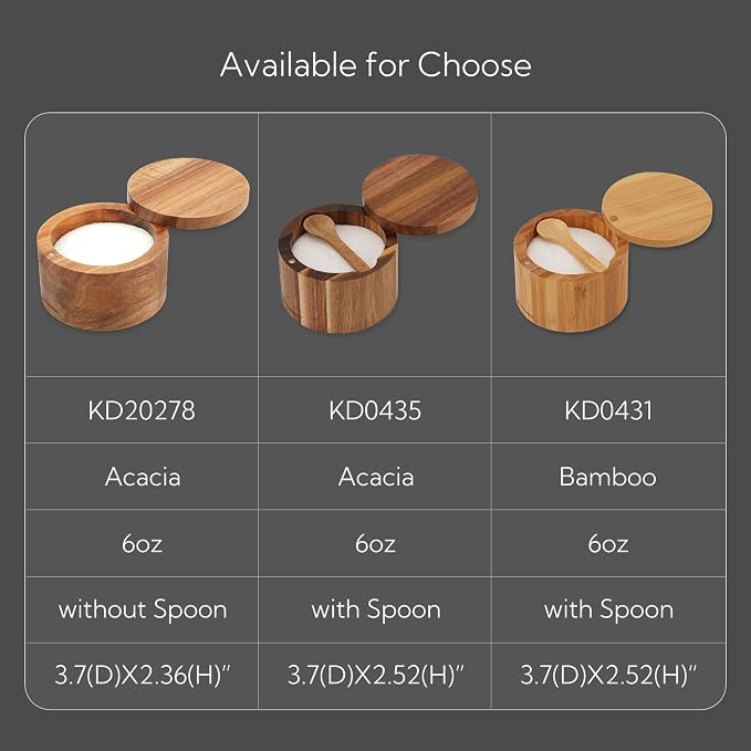KITCHENDAO Acacia Wood Salt Cellar Bowl Box with Built-in Spoon to avoid Dust, Elegant Kitchen Salt Container Holder with Swivel Magnetic Lid to Storage Pepper Spice Bath Salt Sea Salt, 6OZ - Image 7