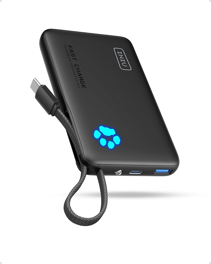 INIU 45W Fast Charging Tablet Portable Charger, Smaller 10000mAh Power Bank | Flight-Safe, Built-in USB C Cable, Flashlight, Battery Phone Pack for Tablet, iPad, iPhone 17 16, Samsung S26 etc by INIU