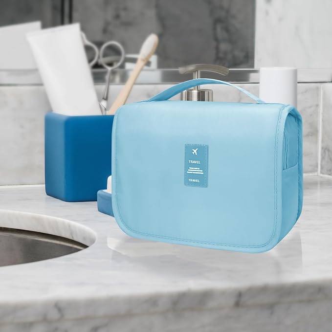 Lcsmaokin Large Capacity Toiletry Bag Travel Bag with Hanging Hook for Men and Women Waterproof Travel Cosmetic Bag Bathroom Storage Bag for Brushes Set, Full-Sized Shampoo,Accessories(Baby Blue) - Image 6