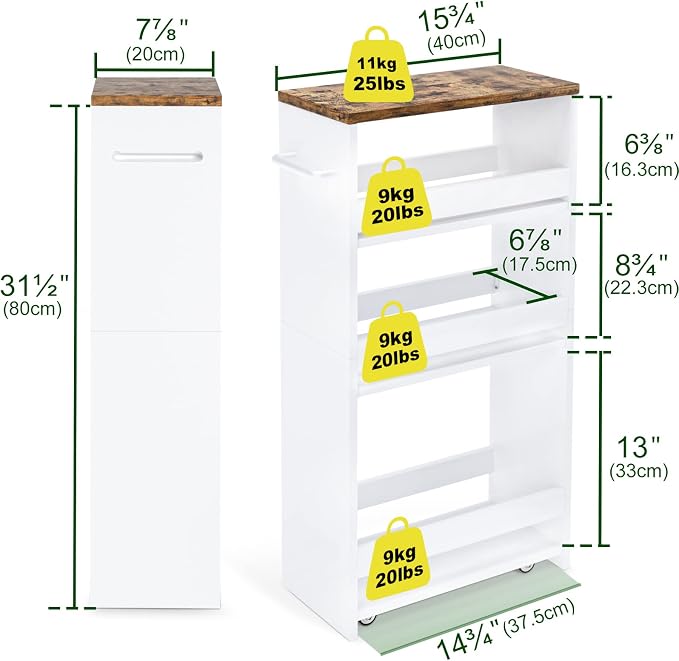 TEAMIX Slim Rolling Storage Cart, Wood 4-Tier Narrow Kitchen/Laundry Cart | 7.9"W Thin Cabinet with Wheels and Handle, Use as Spice Rack Next to Fridge, Laundry Room Organization Between Washer & Dryer - Image 7
