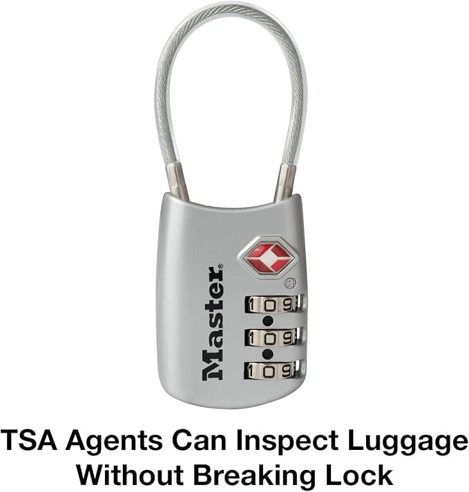 Master Lock TSA Approved Combination Luggage Lock, Silver, 4688SLVEC | TSA Accepted Set Your Own Combination Travel Lock for Suitcases, Backpacks, Airport Security, Resettable 3-Digit Lock - Image 5