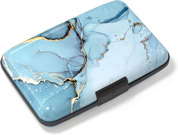 Credit Card Holder, Mini Aluminum Card Wallet RFID Blocking Slim Metal Hard Card Case for Women Men, Blue Marble by Atufsuat