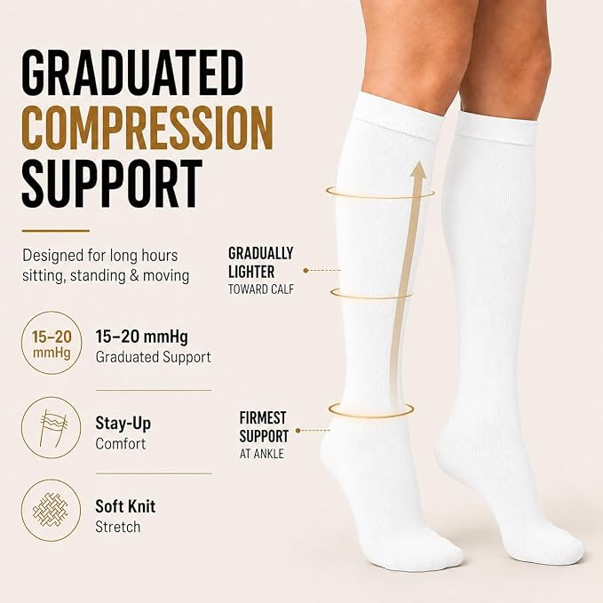 Aoliks Compression Socks for Women and Men 4 Pairs, Mild Support | Long Knee High Stockings for Nurses Running Travel Flying Pregnancy Athletic 15-20 mmHg - Image 2