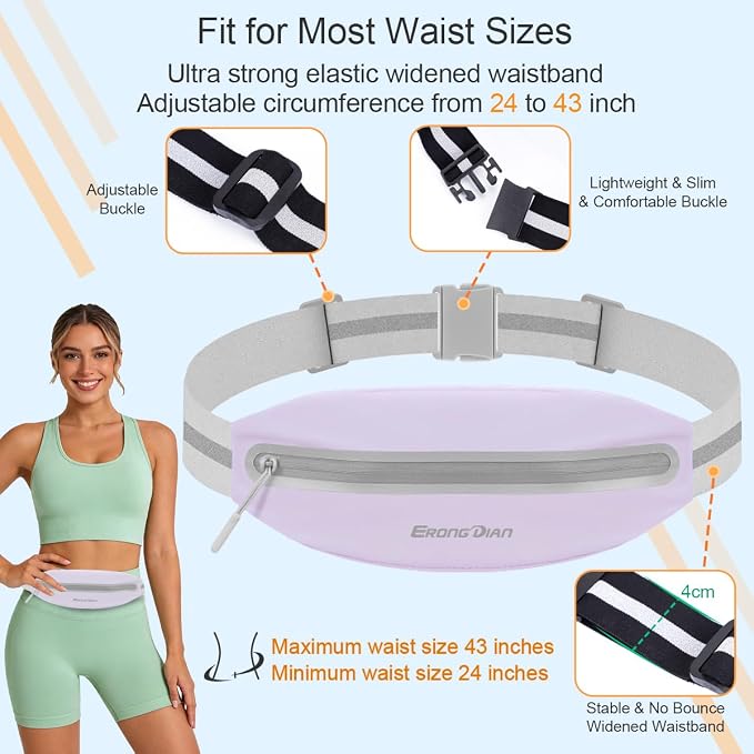 Slim Running Fanny Pack, Water Resistant Running Belts, Purple | Adjustable Elastic Band, Ultra-Light & Breathable, Reflective Strip, Small Waist Pack Money Belt, Phone Pouch for All Phones - Image 3