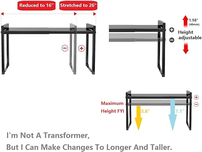 Expandable Cabinet Shelf Organizer 16-26" L Stackable Kitchen Counter Shelf Rack Sink Riser Countertop Storage Black (Normal 7.9”D) - Image 9