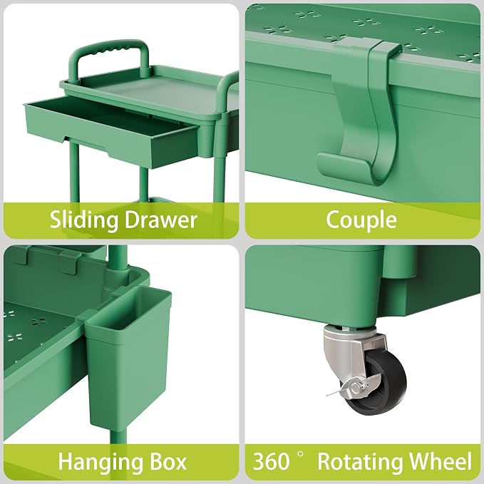 Sorgion 3 Tier Rolling Cart Organizer,Laundry Room Bathroom Organizers and Storage Office Shelves Mobile Shelving Unit Kitchen Trolley Cart with Wheels for Art,Craft,Diaper,Bedside,Snack(Green) - Image 4
