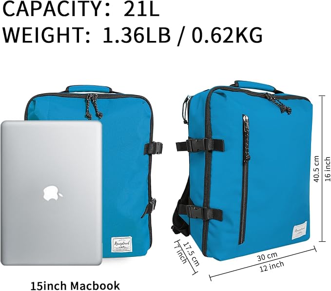 Cabin Hand Luggage Backpack Small Carry-On Daypack Airplane Travel Under-seat for Women Men fits 15.6-inch Laptop, Water Blue - Image 2