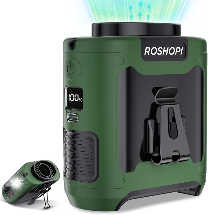 AI Portable Fan Rechargeable -10000mAh, 40H Work Time with 5 Speeds 16000RPM Strong Airflow, Personal Waist Fan with Flashlight for Clip On Belt, Neck, Desk, Outdoor Indoor Jobsite Camping Travel by Unknown