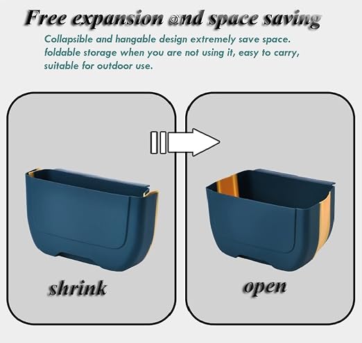 Hanging Folding Mini Trash Can for Kitchen Cabinet Door, Small Collapsible Garbage Bin Under Sink,Wall Mounted Folding Waste Bin- Mini Garbage Container for Cabinet/Bedroom/Bathroom 3L (Blue Yellow) - Image 3