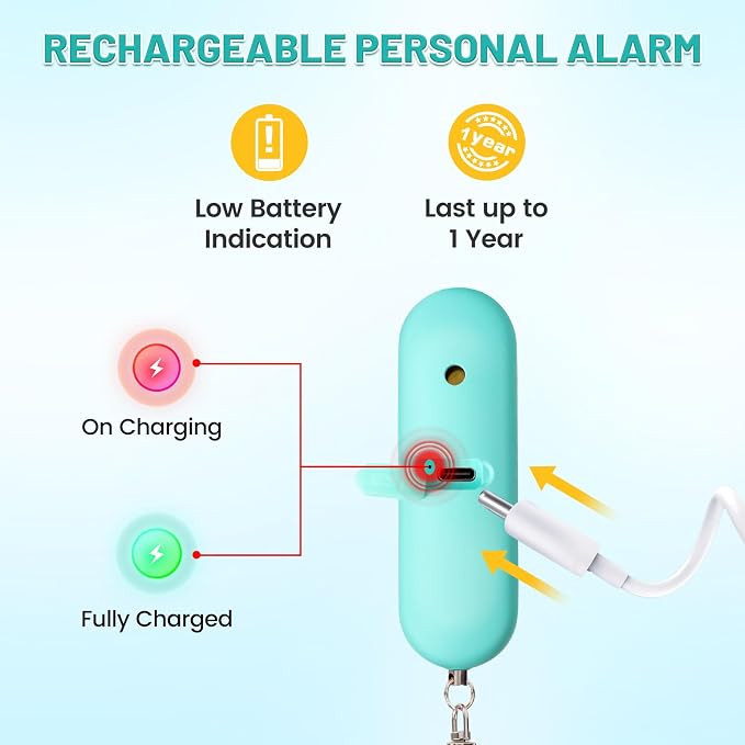 Personal Safety Alarm - Waterproof Rechargeable Security Alarm - 140dB Extra Loud Siren & Strobe Light - Self Defense Keychain - Gift for Women, Teenagers, College Girls, Seniors（Aqua+Aqua） - Image 4