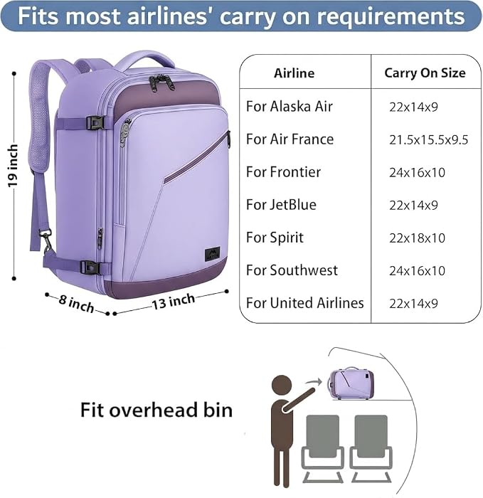 MATEIN Travel Backpack, Carry on Backpack with Detachable Shoulder Straps | Personal Item Bag for Traveler, Large Capacity, Water Resistant, Traveling Essential for Women Men Teacher Nurses, Purple - Image 2