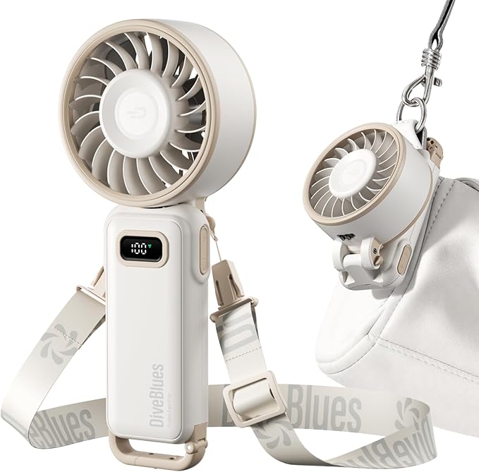 Diveblues Portable Turbo Fan, 100 Speed Handheld Fan with Strong Airflow, Foldable 4 in 1 Personal Fan for Neck, Desk & Travel, USB-C Rechargeable, Lightweight for Summer, Concerts & Outdoor Use by Diveblues