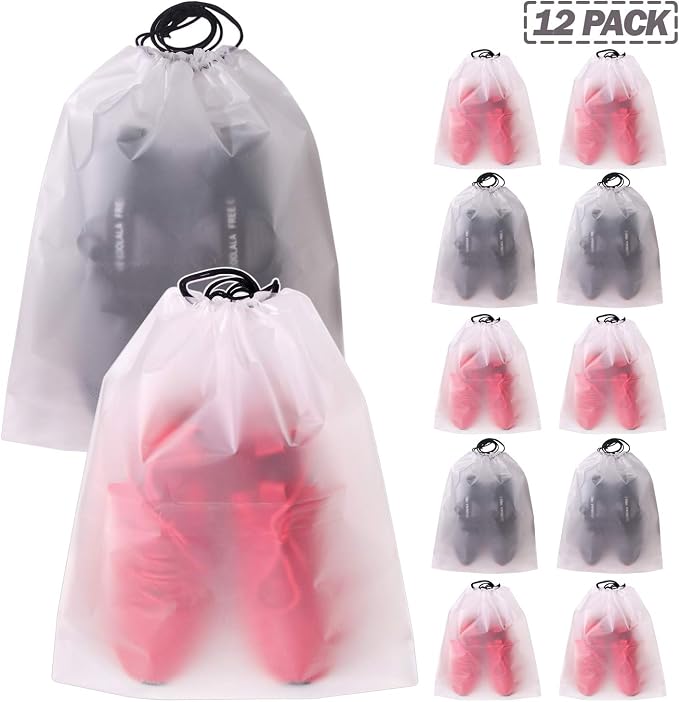 Set of 12 Portable Translucent Shoe Bags for Travel Large Clear Shoes Pouch Storage Organizer with Drawstring for Men and Women - Image 8