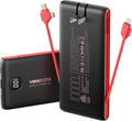 VEEKTOMX Portable Charger with Built-in Cables and AC Wall Plug, 10000mAh | Pocket-Size Travel Power Bank with USB-C and Micro-USB Cables for up to 4 Devices Including iPhone, iPad, Samsung, Red Black by VEEKTOMX