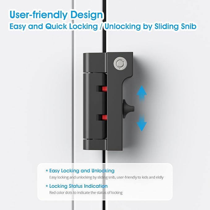 AST Home Security Door Reinforcement Lock, 1 Pack, Indoor Use, Childproof | Safety door lock, toddler proof security latch, kidproof door stopper with cylinder and snib, made of zinc alloy, matte black - Image 4