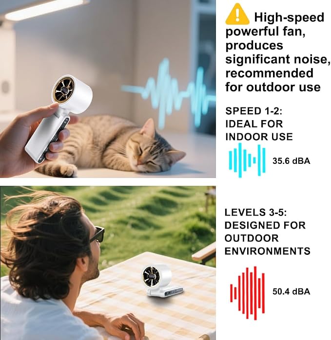 CAZOKASI Rechargeable Strong Wind Handheld Fan With Ambient Lighting 4 IN1 5000mAh Upto 22H For Desktop Waist Clip Neck (StrongWind/White) - Image 7
