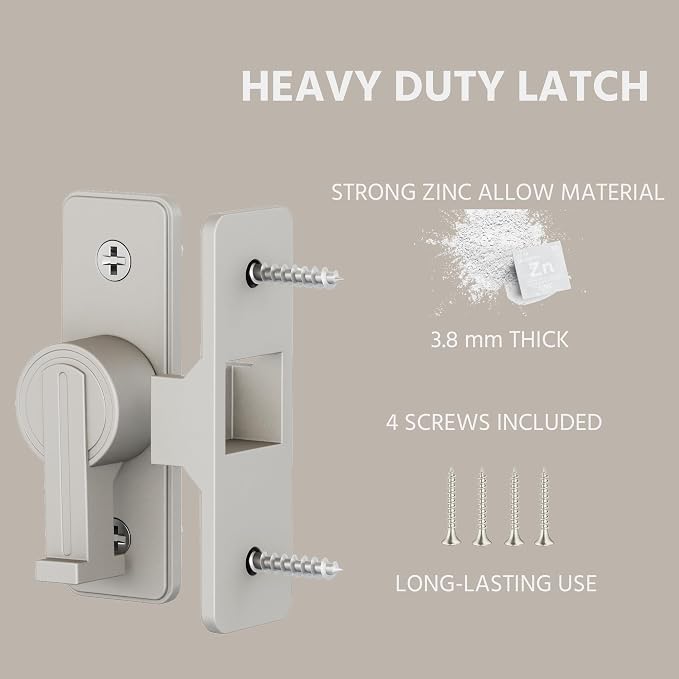 Barn Door Lock Latch - 90-Degree Lock, Heavy Duty Zinc Alloy Security Door Lock for Bathroom, Garage, Bedroom, Cabinet - Nickel - Image 3
