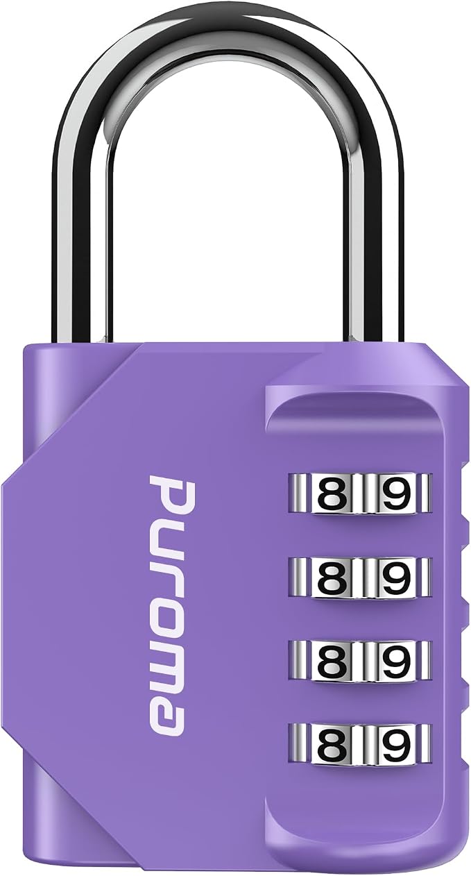 Puroma 1 Pack Combination Lock Locker 4 Digits Combo Padlock Gym Purple | For School Gate Fence Toolbox Hasp Storage, Outdoor, Resettable, Weatherproof, Side Window, Crack Cut Resist, Hardened Steel by Puroma