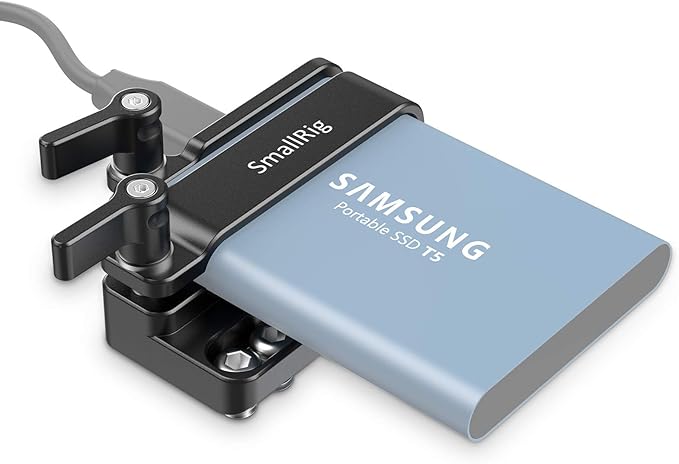 SMALLRIG Mount Bracket SSD Holder for Samsung T5 SSD with 1/4”-20 Threads, Compatible Cage for BMPCC 4K & 6K and for Z CAM, Compatible with iPhone 15 Pro Max Phone Cage (NEW Version) by SmallRig