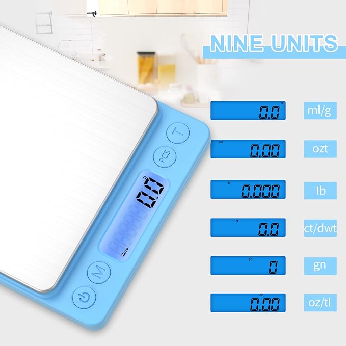 Digital Food Scale for Food Ounces and Grams，YONCON 3000g/0.1g Accuracy Multifunctional Kitchen Scale for Cooking, Baking | Small Size for Easy Storage | 2 Trays，Tare Function - Image 6