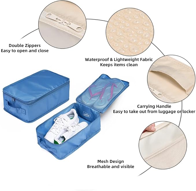 Travel Shoe Bags, Foldable Waterproof Shoe Pouches Organizer-Double Layer (8 Seablue Shoe Bags) - Image 2