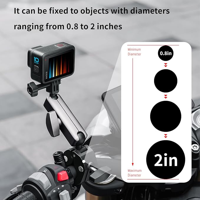 Clamp Camera Mount, Bike/Bicycle/Motorcycle Handlebar Mount for DJI camera | Action 6/5 Pro/4 3/Osmo Nano/Hero 13 12 11 10 9 8 7/Insta 360 X4 X5, with 360° Dual Ball Head, 1/4" Thread Interface Arm - Image 4