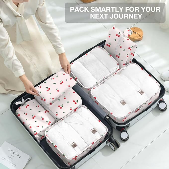 8 Set Packing Cubes for Suitcases,Packing Cube with Shoe, Cosmetics, Clothing, and Accessories Bags Packing Cubes for Travel Luggage Organizer Women Men(Cherry) - Image 7